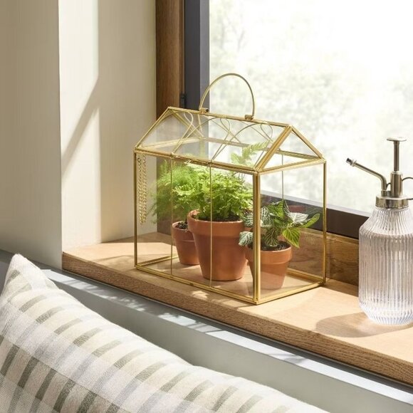 Large Scalloped Brass Glass Greenhouse – Hearth & Hand Magnolia Target 2025 - Picture 2 of 9